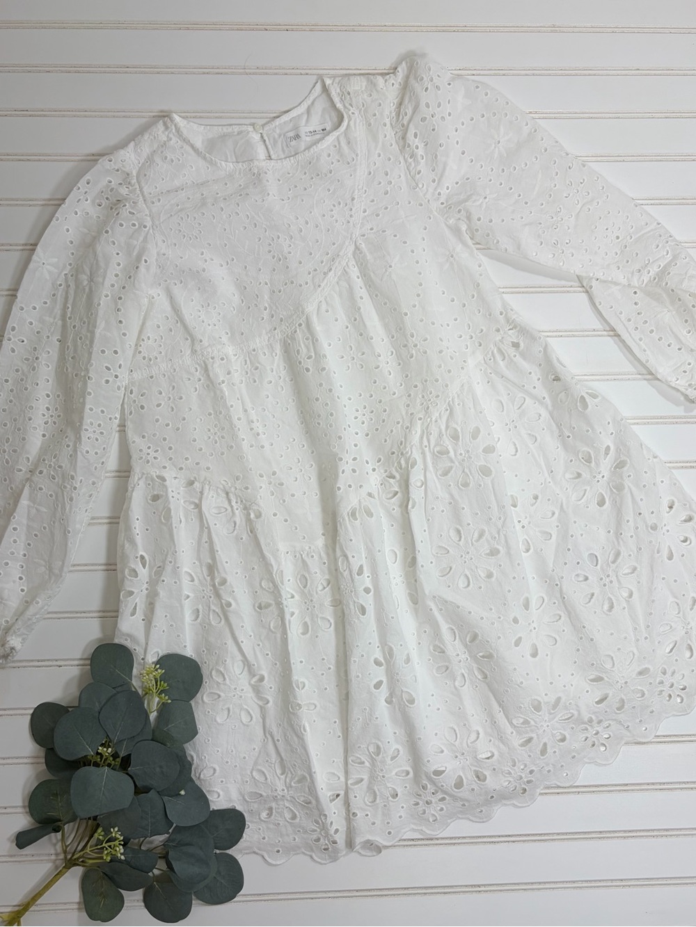 ZARA Eyelet Bishop Sleeve Tiered Dress